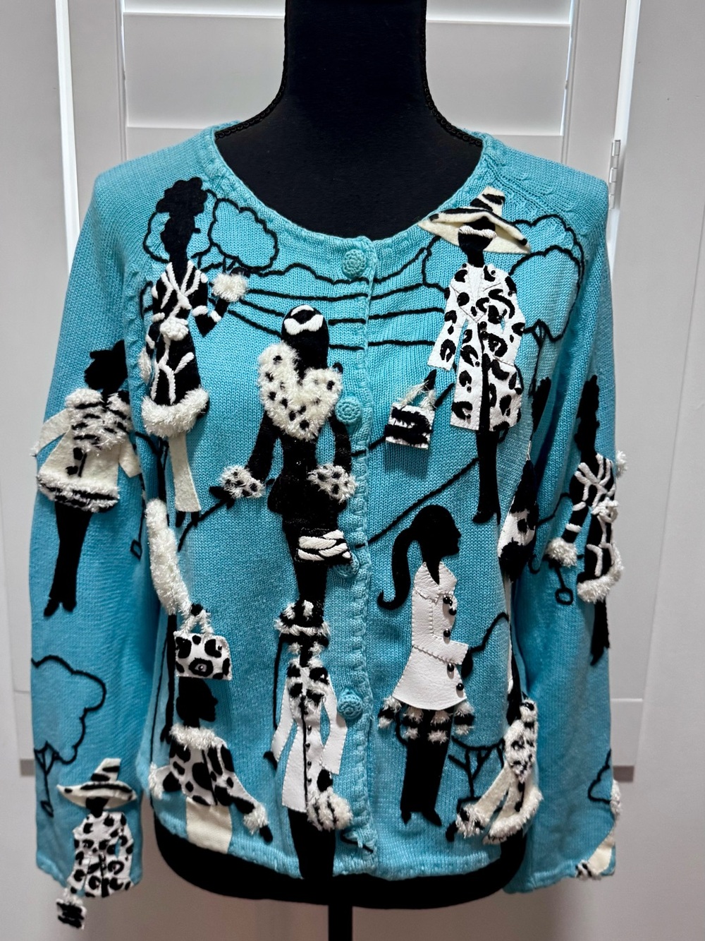 Vintage 1999 Michael Simon Fashion Ladies 3D Appliqué Cardigan Sweater M